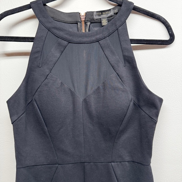 Ted Baker Sheer Panel Sleeveless Back Zip Bodycon Little Black Dress Sz 2 - Picture 3 of 12